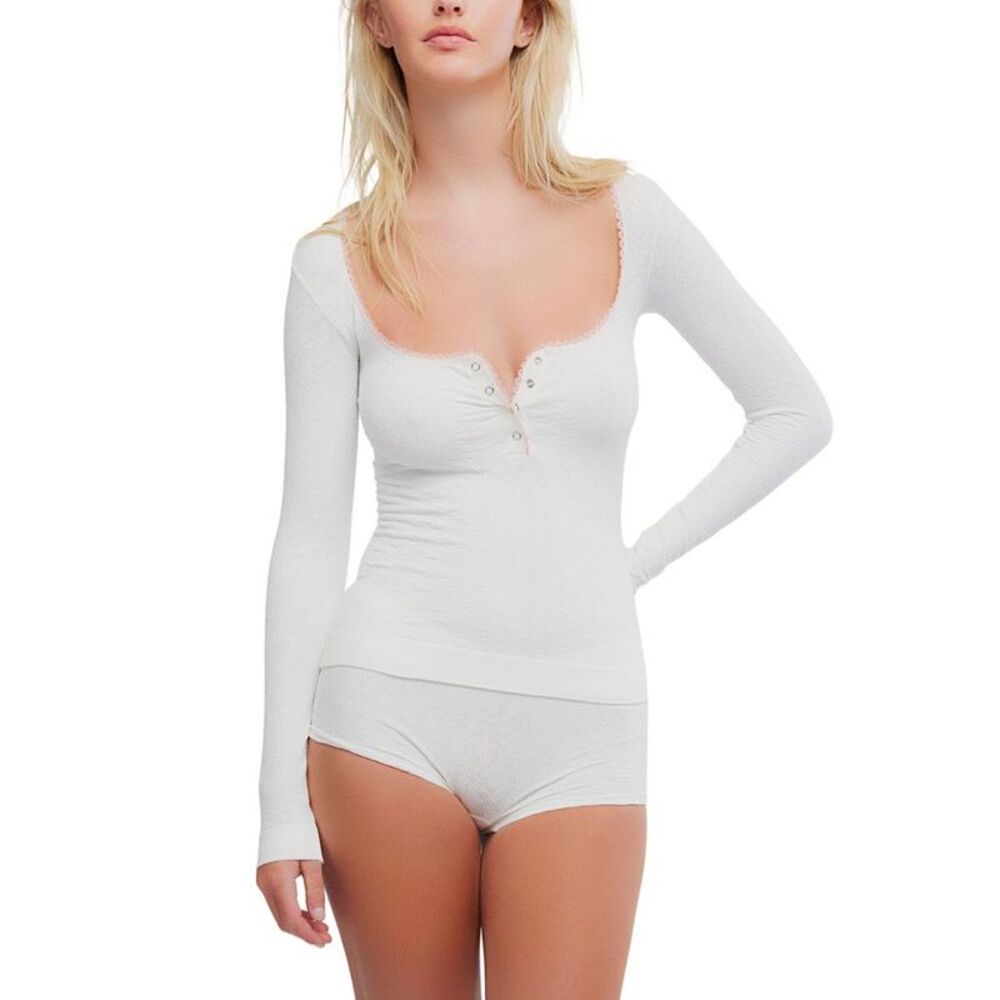 intimately fp Women's Seamless Lace Henley - Ivory XS/S